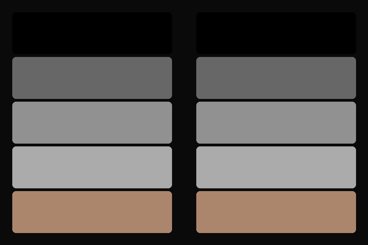 flat fields, black through skin, Film Grain 0 → 1, rendered by the plugin engine